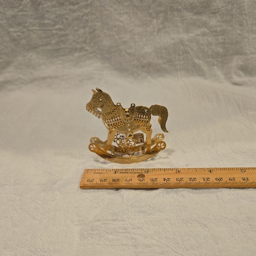 Vintage Figis Brass Rocking horse Filigree Christmas Ornament